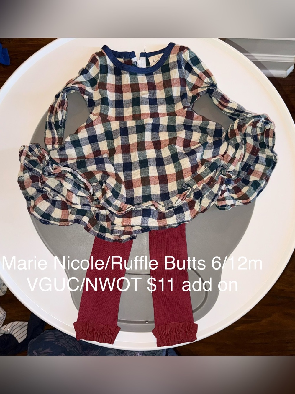 RuffleButts Ruffle Hem Legging with Plaid Ruffle Hem Dress - Multi-Color